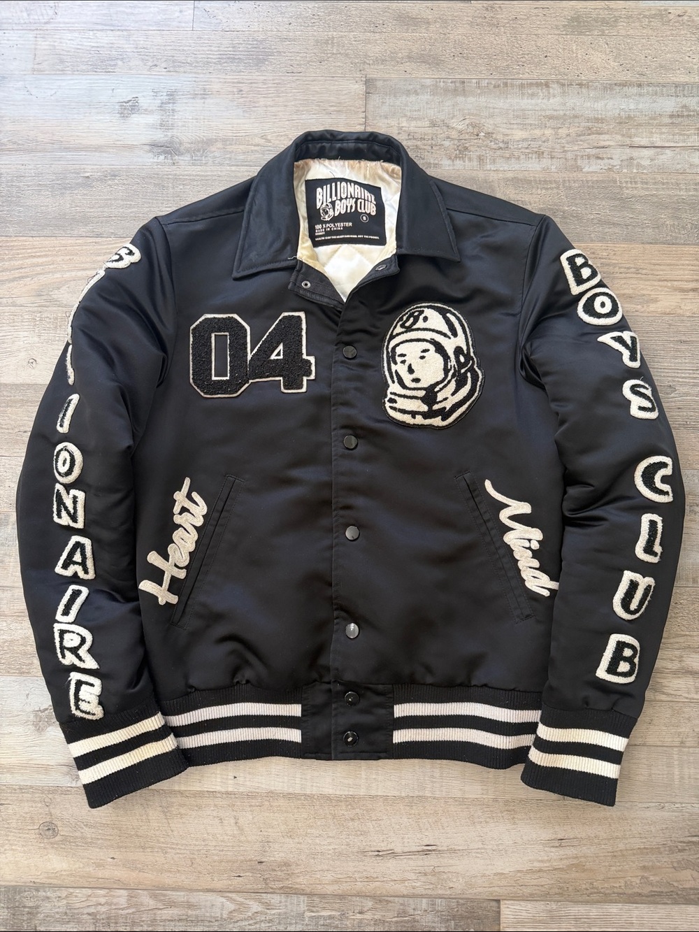 Billionaire Boys Club Black and Cream Varsity Jacket
